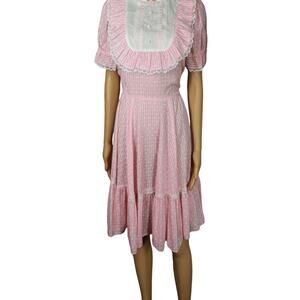 50s Jeri Bee Pink Layered Ruffle Short Swing Square Dance Fit Flare Dress Size S